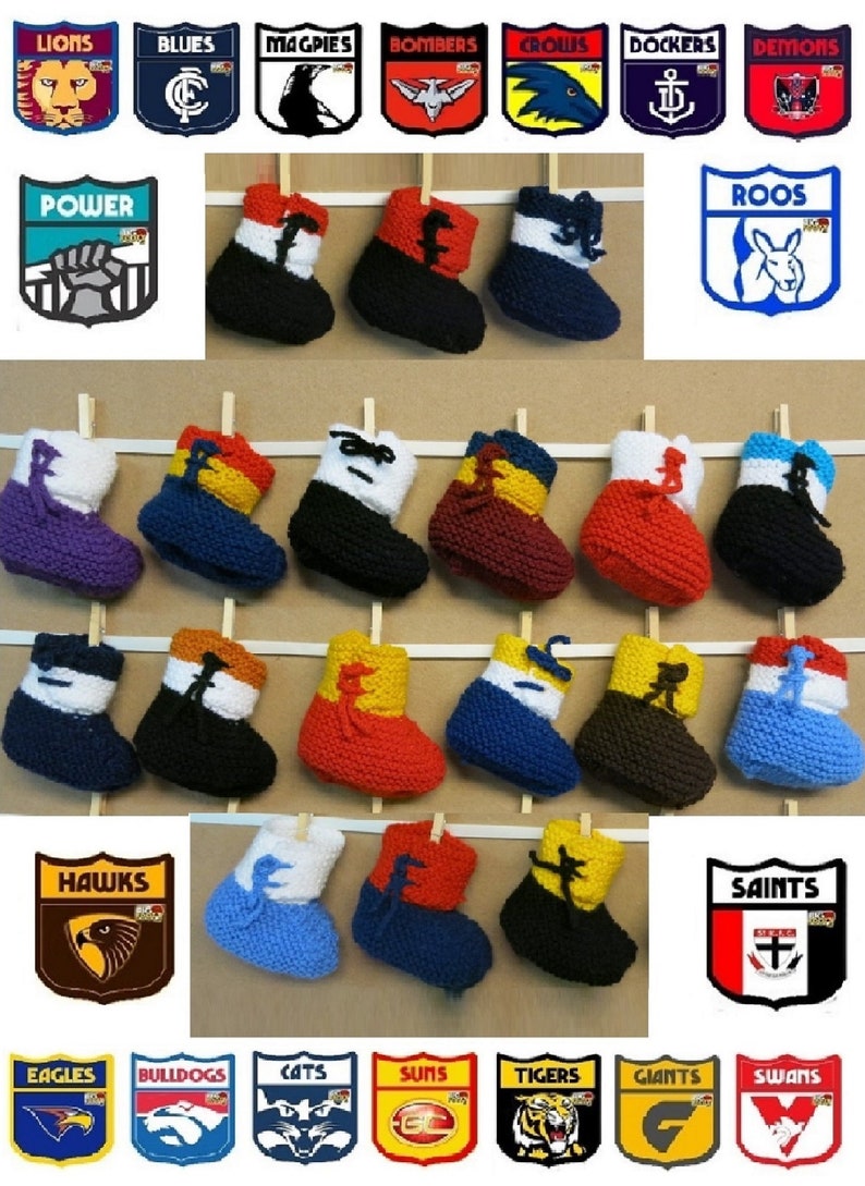 AFL Football Baby Booties Knitted Hi Top Wool Baby Shoes Etsy