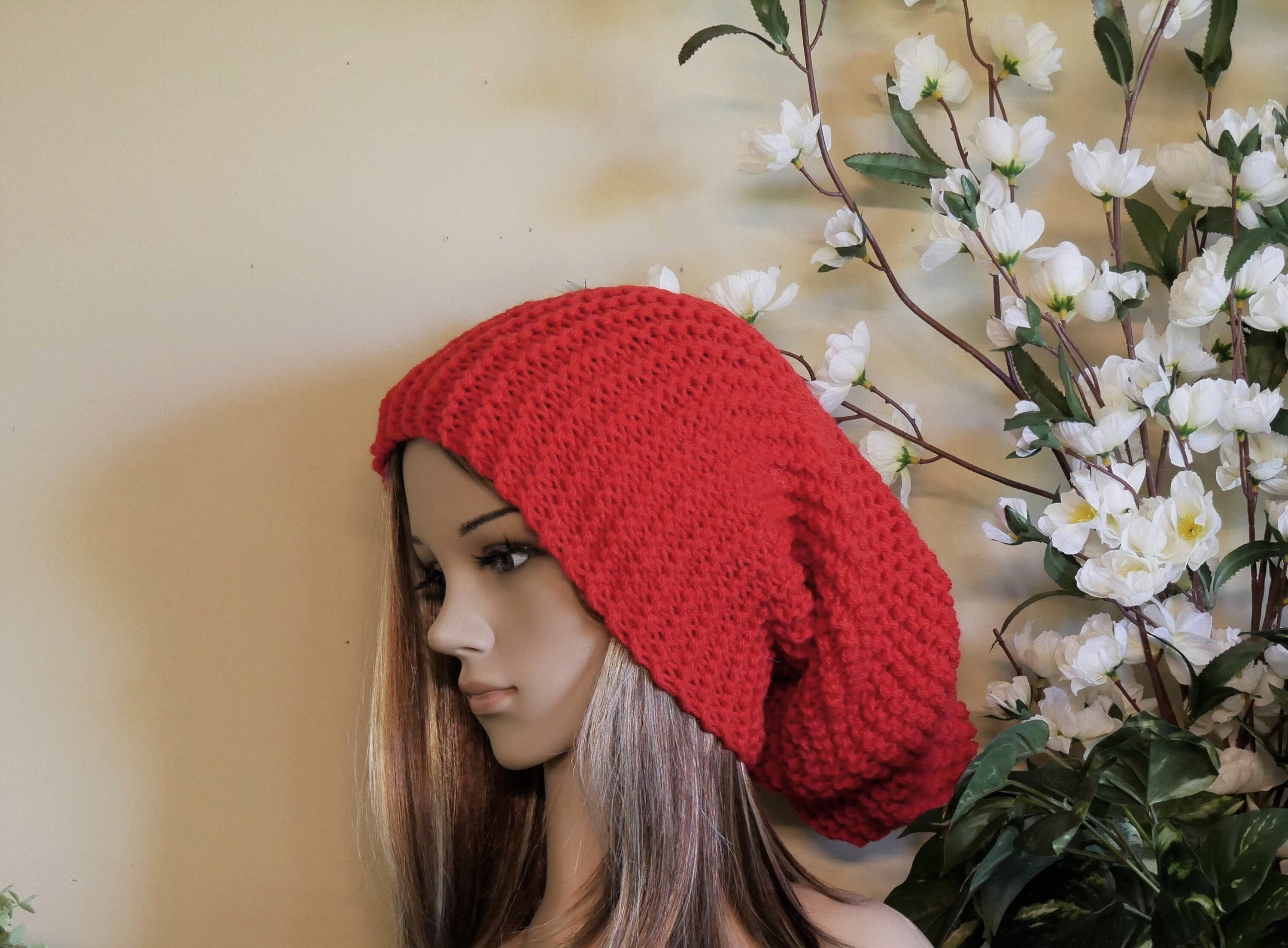 Slouchy Oversized Red Beanie Winter 