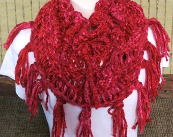 Crochet Infinity Scarf With or Without Fringe, Warm Winter Cowl