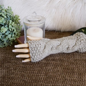 Cabled Arm Warmers, Long Wool Fingerless Gloves