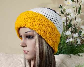 Women's Crochet Hat, Beanie, Winter Wool Hat, Hand Made Fall Accessories, Football Beanie, Australia