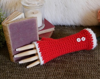 Christmas Fingerless Gloves, Red Arm Warmers