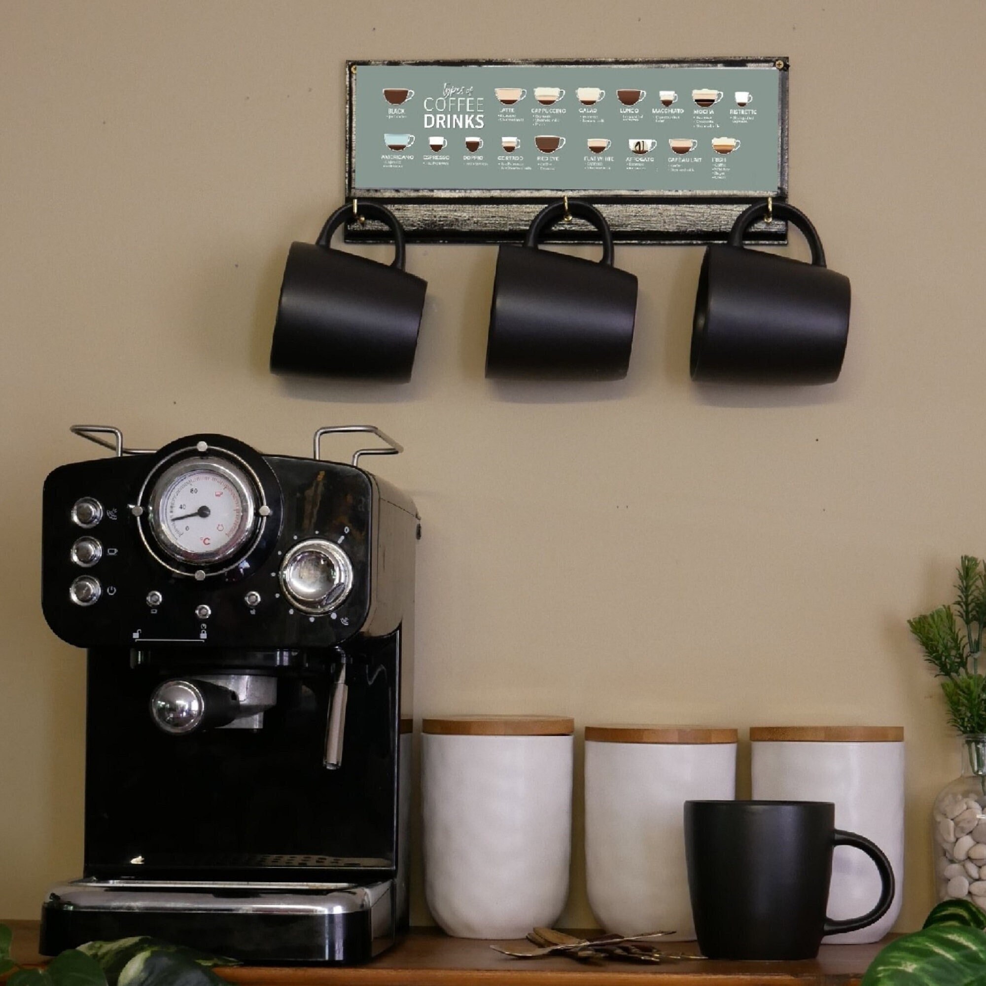 Coffee Cup Kitchen Decor Coffee Sign with Hooks