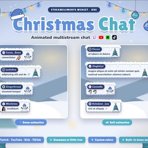 Twitch Chat Widget, Christmas Winter Chat Overlay with Snowman and Tree, TikTok YouTube Kick Multistream, OBS StreamElements, Icy Blue