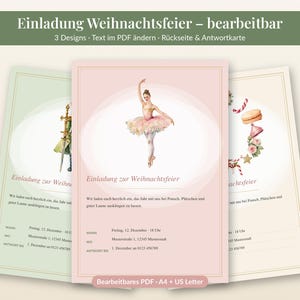 Christmas Party Invitation Printable, Einladung Weihnachtsfeier, Editable PDF, Nutcracker Watercolor Invite, Pastel Holiday Party, A5