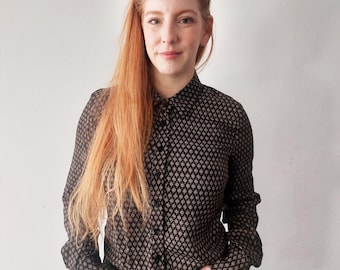 Casual Shirt Blouse, Viscose Black Blouse, Women Clothing, Handmade Shirt, Long Sleeve Blouse, Black Button Up Shirt, Collar Blouse women,