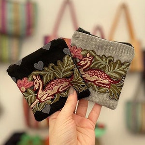 Bolsa con cremallera de ciervos y corazones, regalo de Navidad, billetera vegana, bolsa con cremallera de tela pequeña, bolsa para tarjetas de regalo, bolsa de viaje, monedero para tarjetas de monedas