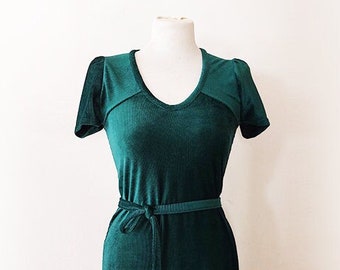 Emerald Green dress, Velvet dress, Classic dress, Short sleeve dress, A line dress, Bridesmaid Dress, Cocktail Dresses, Party Velvet Dress