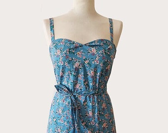 Robe d'été à fleurs, Robe bleue, Robe d'été à fleurs, Robe en coton, Robe de mariée de demoiselle d'honneur, Robe de soirée, Robe décontractée, Robe à bretelles