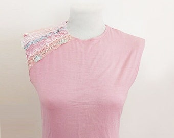 Pink top, Viscose shirt, Pink shirt, Ribbons shirt, Handmade shirt, Blush shirt, Sleeveless top, Women Top, Casual Everyday Top for Women