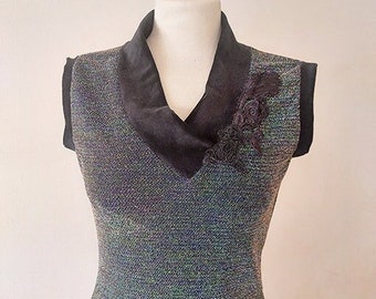 Sparkly top, Sleeveless top, Feminine tops, Women Clothing, Glitter top, Handmade top, Romantic Blouse, Black top, Floral top, Shiny blouse