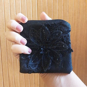 Bolsa pequena com zíper de tecido, bolsa preta com zíper, carteira vegana, estojo de acessórios, bolsa para cartão presente, bolsa de viagem, porta-moedas, bolsa glitter