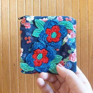 Bolsa com zíper floral, bolsa pequena com zíper de tecido, carteira vegana, estojo de acessórios, bolsa para cartão presente, bolsa de viagem, bolsa para cartão de moeda, bolsa glitter