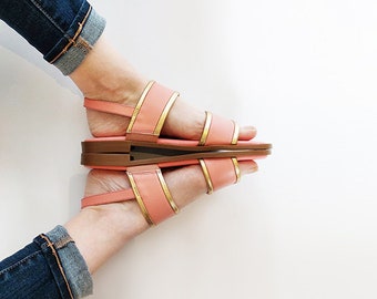 Pink & gold sandals, Leather sandals, Elegant classic sandals, Greek sandals, Women sandals, Bridal sandals, strap sandals, Flat sandal