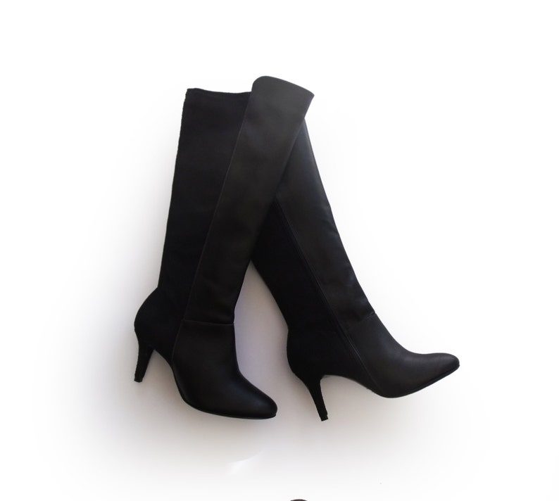 black leather knee high boots sale