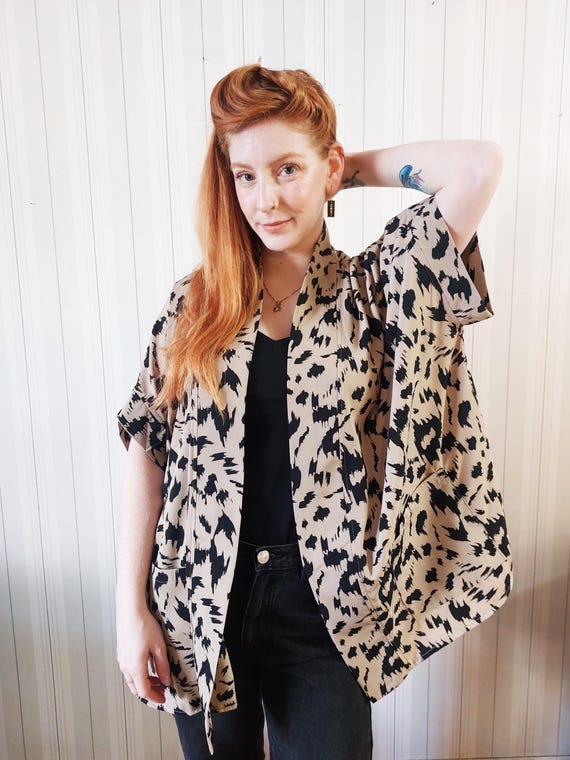 Kimono Feminino Blusa Tipo Kimono Kimono Con Estampado De Leopardo
