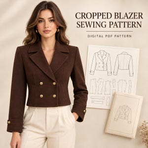 Cropped Blazer Sewing Pattern PDF, Women's Double Breasted Jacket Pattern, Fitted Blazer DIY, Tailored Jacket Digital Download