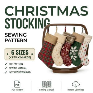 Quilted Christmas Stocking Pattern PDF, Patchwork Stocking Sewing Pattern, Quilt As You Go Tutorial, 6 Sizes, DIY Holiday Decor