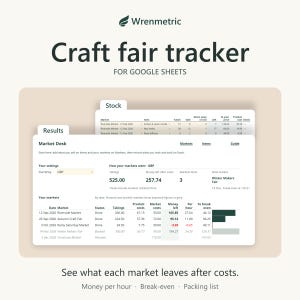 Craft Fair Profit Tracker for Google Sheets, Market Sales & Costs Spreadsheet