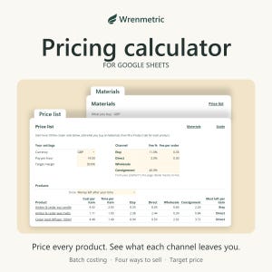 Product Pricing Calculator for Google Sheets, Handmade Cost & Wholesale Price Spreadsheet