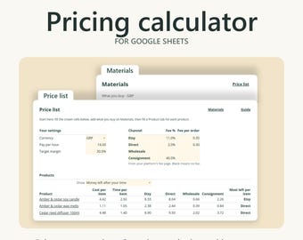 Product Pricing Calculator for Google Sheets, Handmade Cost & Wholesale Price Spreadsheet