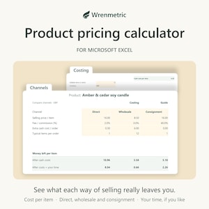 Product Pricing Calculator for Excel, Handmade Cost & Wholesale Price Spreadsheet