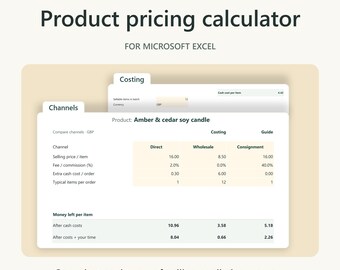Product Pricing Calculator for Excel, Handmade Cost & Wholesale Price Spreadsheet