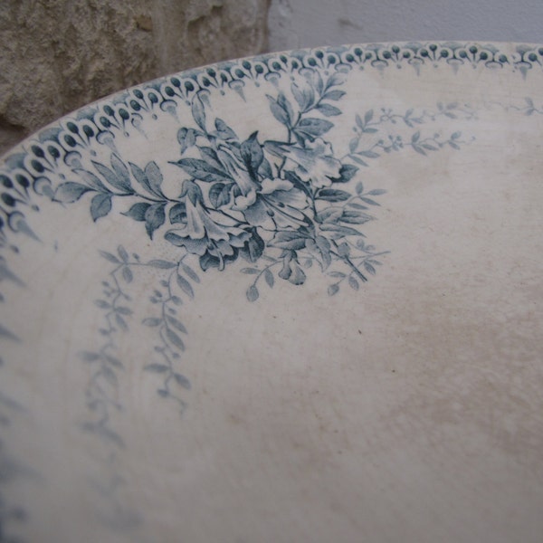 RESERVED for Joven Antique French Blue Floral Cake Plate Compote Dish