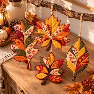 Autumn Leaf Sewing Pattern, 4 Quilted Patchwork Designs PDF