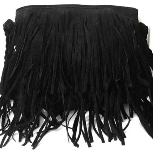 Boho Black Leather Fringe Crossbody Purse Etsy