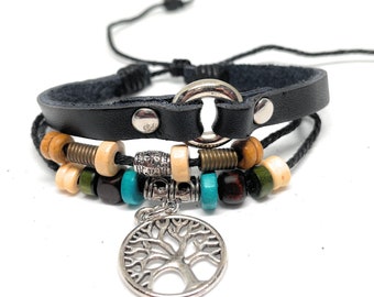 Tree of Life Bracelet, Genuine Leather Bracelet, Tree of Life Charm, Adjustable Cool Leather Handmade Jewelry