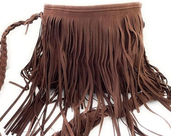 Brown Fringe Purse, Crossbody Southwestern Bag, Suede Fringe Purse, Bohemian Hand made Style Cross Body Bag