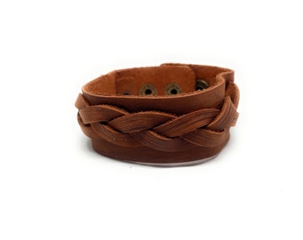 Braided Brown Leather Cuff - Unisex Bracelet - Men & Women Jewelry