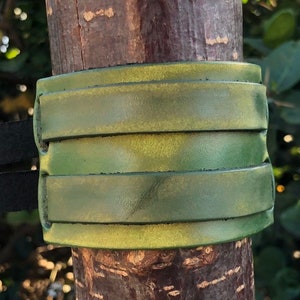 Green Leather Cuff With Buckles