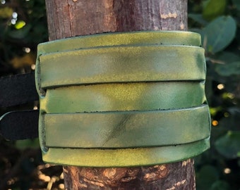 Green Leather Cuff With Buckles