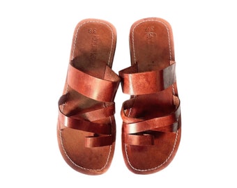 Brown Leather Sandals, Men & Women, Jesus Style Sandals, Summer Open Toe Sandals, Bohemian Summer Shoes