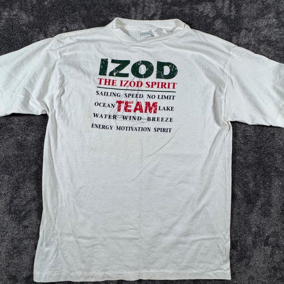 Izod, Vintage 90s Izod Spirit Graphic T-Shirt Mens XL White Made in USA Cotton