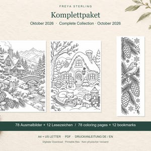 Freya Sterling – Komplett paket oktober 2026, 78 målarbilder och 12 bokmärken, PDF-paket A4 och US Letter