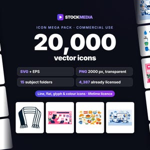 Icon Pack 20,000 Vector Icons, SVG PNG EPS Line Icons, Flat Color App Icons, Web & Business Icon Set, Commercial Use