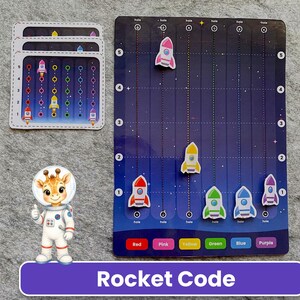 Space Coding Game, Rocket Launch Counting Activity, Color Matching, Preschool Coding, Fine Motor Skills, Outer Space Printable PDF