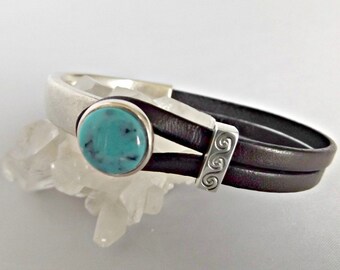 LEATHER BRACELET for WOMAN, turquoise bracelet, turquoise jewelry, leather jewelry, wrap bracelet,K1953