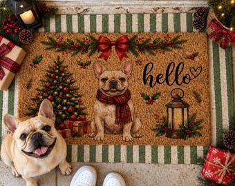 Zerbino personalizzato con ritratto di cane, regalo di Natale personalizzato per amanti dei cani, zerbino commemorativo per animali domestici, decorazione natalizia per l'ingresso di casa