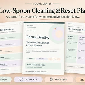 ADHD Cleaning Planner | Low Energy Home Reset | Shame-Free Cleaning Checklist | Executive Function Tool | Printable PDF
