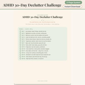 ADHD 30 Day Declutter Challenge Printable, Room by Room Declutter Plan with Daily Missions