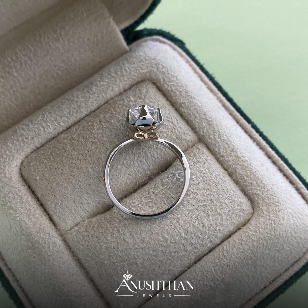 Twisted Band Tulip Solitaire Ring, Round Moissanite, Hidden Bow Accent ...