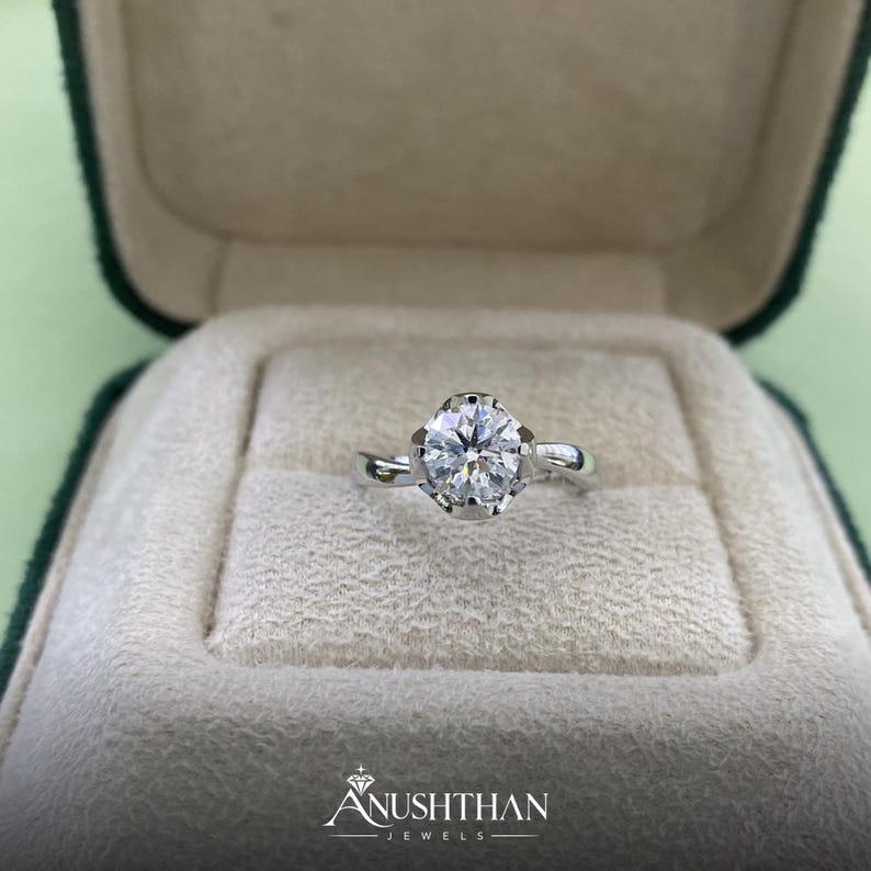 Twisted Band Tulip Solitaire Ring, Round Moissanite, Hidden Bow Accent ...
