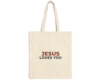 Jesus Loves You Tote Bag, Christian Canvas Tote, Faith Reusable Market Bag, Church Gift for Her, Cotton Shopping Bag