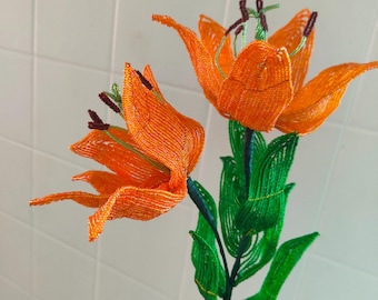 oranje leliebloem Franse kralenbloemen