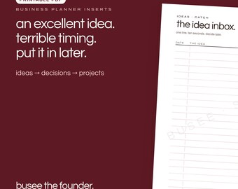 Personal Wide Printable Business Planner Inserts, Ideas, Goals and Launch Planning | BUSEE The Founder