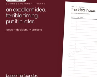 A6 Printable Business Planner Inserts, Ideas, Goals and Launch Planning | BUSEE The Founder